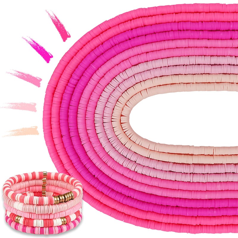 MIIIM 3600 PCS 10 Strands Clay Beads Polymer Clay Beads for Jewelry Making  Vinyl Heishi Beads 6mm for Surfer Bracelets Necklace Making (Pink) - Image 1